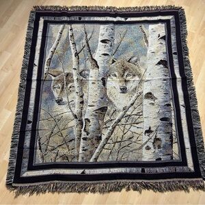 Mohawk Home Tapestry Blanket 55x48” Wolves Birch Trees
